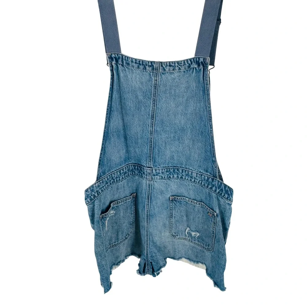 American Eagle‎ 90s Boyfriend Denim Shortalls Size XL Light Wash Distressed - Picture 2 of 10